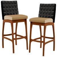 Kit 02 Banquetas Altas Mila Preto Linho Bege Escuro - 1