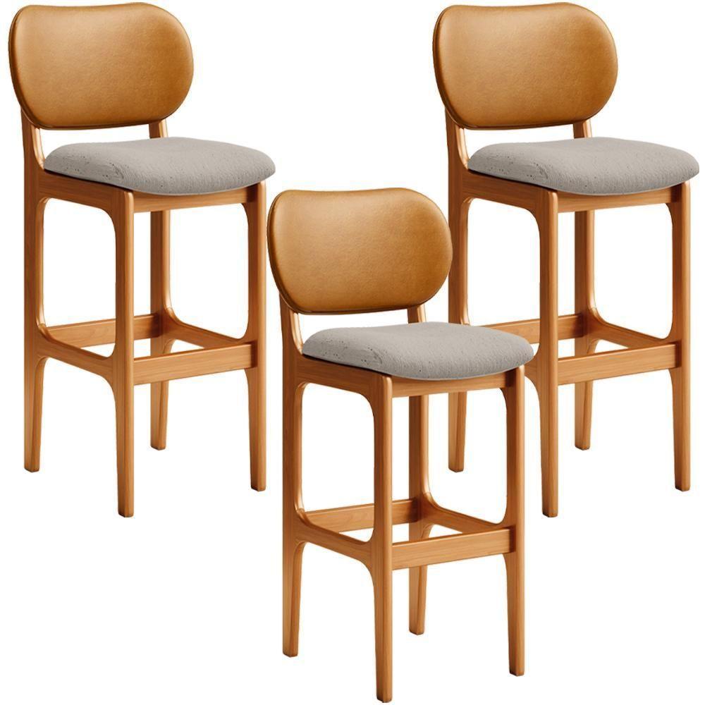 Kit 3 Banquetas Alta Betta Imbuia Whisky Linho Bege - 1