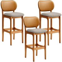 Kit 3 Banquetas Alta Betta Imbuia Whisky Linho Bege - 1