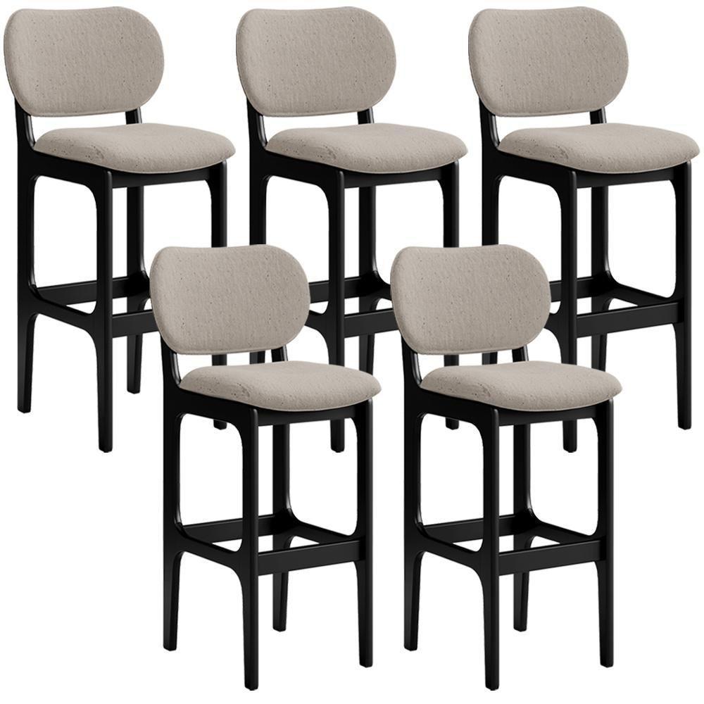 Kit 5 Banquetas Alta Betta Preto Linho Bege - 1