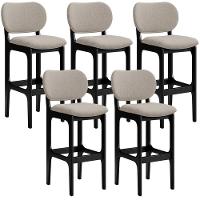 Kit 5 Banquetas Alta Betta Preto Linho Bege - 1