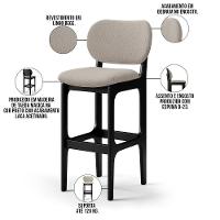 Kit 5 Banquetas Alta Betta Preto Linho Bege - 6