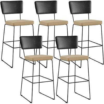 Kit 05 Banquetas Altas Preto Linho Bege Escuro