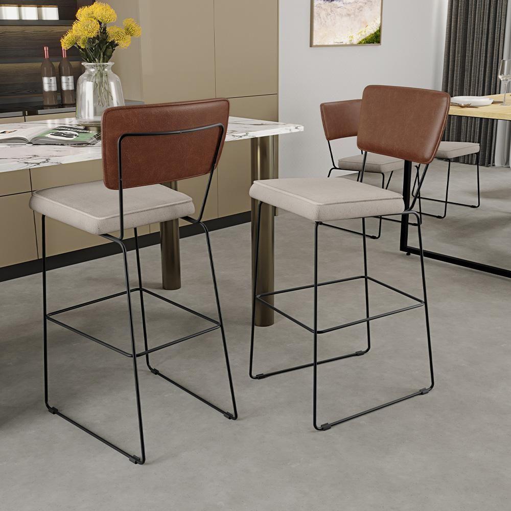 Kit 02 Banqueta Alta Cozinha Allana L02 Marrom Linho Cru - 9