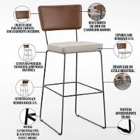 Kit 02 Banqueta Alta Cozinha Allana L02 Marrom Linho Cru - 7