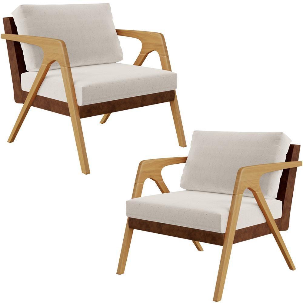 Kit 02 Poltronas Pietra L02 Couríssimo Marrom Linho Cru - 1