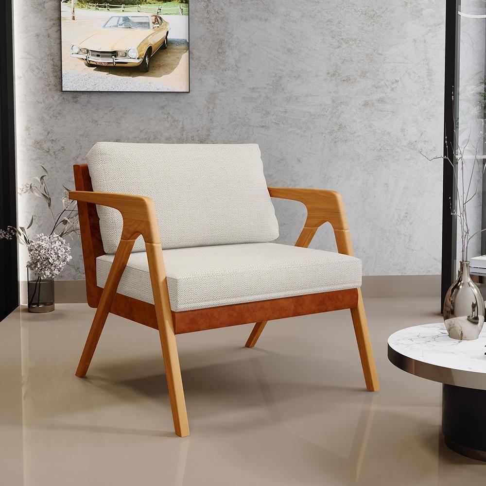 Poltrona Para Sala De Estar Pietra Camel Linho Champagne - 6