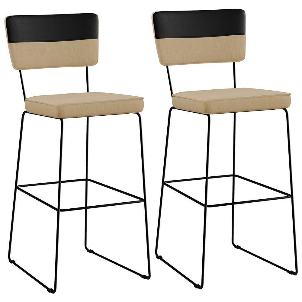Kit 02 Banquetas Altas Allana L02 Faixa Preto Bege Escuro - 1
