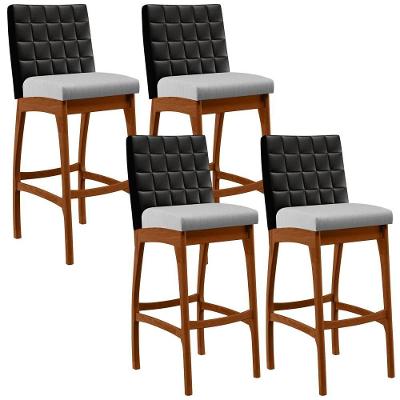 Kit 04 Banquetas Altas Cozinha Mila B04 Preto Linho Cinza