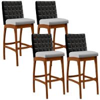 Kit 04 Banquetas Altas Cozinha Mila B04 Preto Linho Cinza - 1