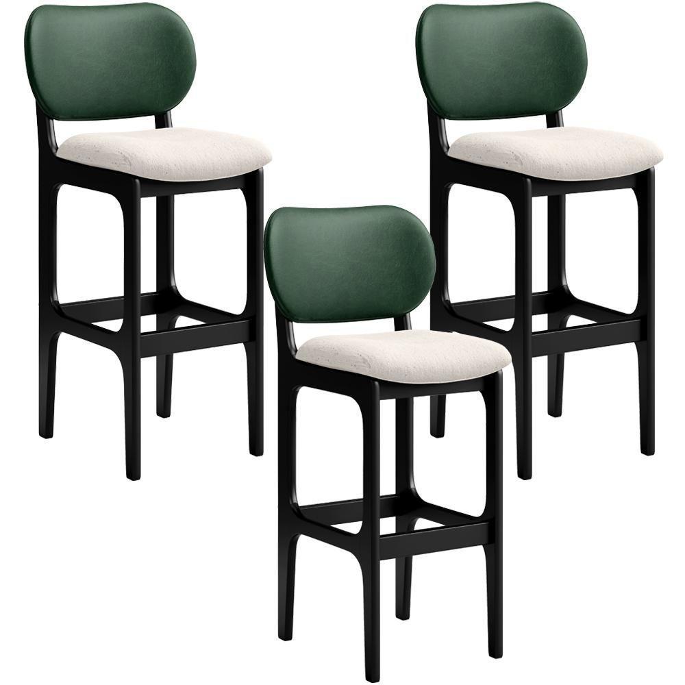 Kit 3 Banquetas Alta Betta Preto Facto Verde Linho Cru - 1