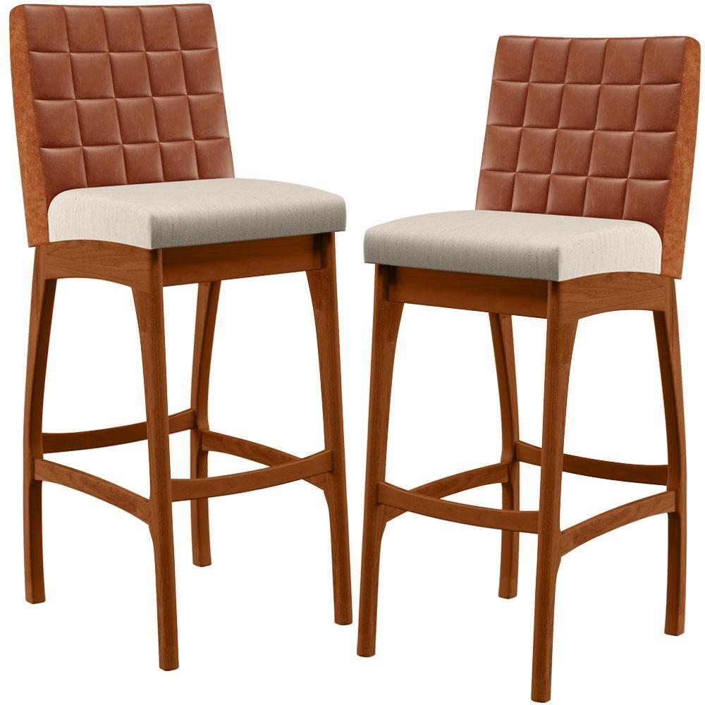 Kit 02 Banquetas Altas Mila Camel Linho Cru - 1