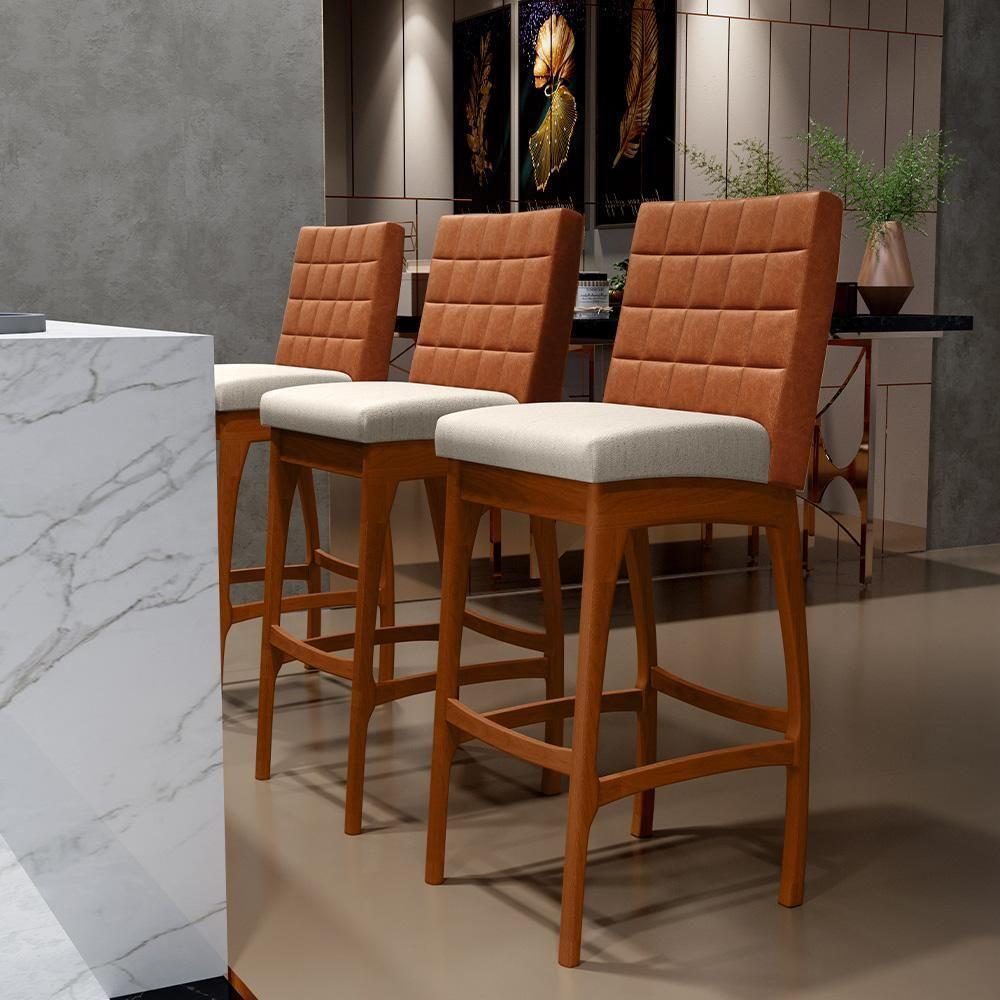 Kit 02 Banquetas Altas Mila Camel Linho Cru - 9