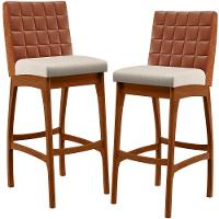 Kit 02 Banquetas Altas Mila Camel Linho Cru - 1