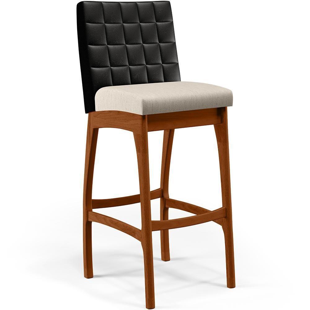 Kit 05 Banquetas Altas Mila Preto Linho Cru - 8