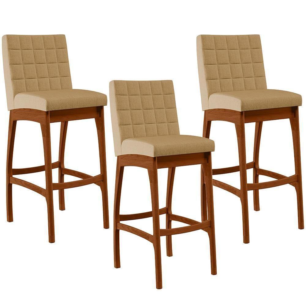 Kit 03 Banquetas Altas Mila Linho Bege Escuro - 1