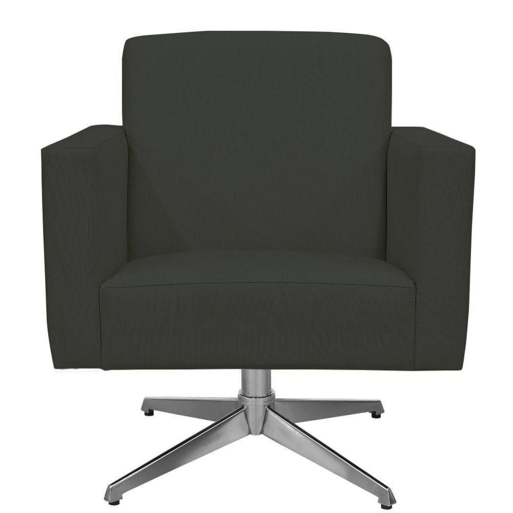 Poltrona Com Base Giratória Para Sala De Estar Suede Cinza - 2