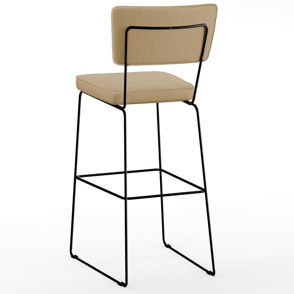 Kit 03 Banquetas Altas Faixa Corano Preto Linho Bege Escuro - 2