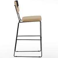 Kit 03 Banquetas Altas Faixa Corano Preto Linho Bege Escuro - 3