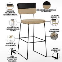 Kit 03 Banquetas Altas Faixa Corano Preto Linho Bege Escuro - 6