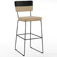 Kit 03 Banquetas Altas Faixa Corano Preto Linho Bege Escuro - 7