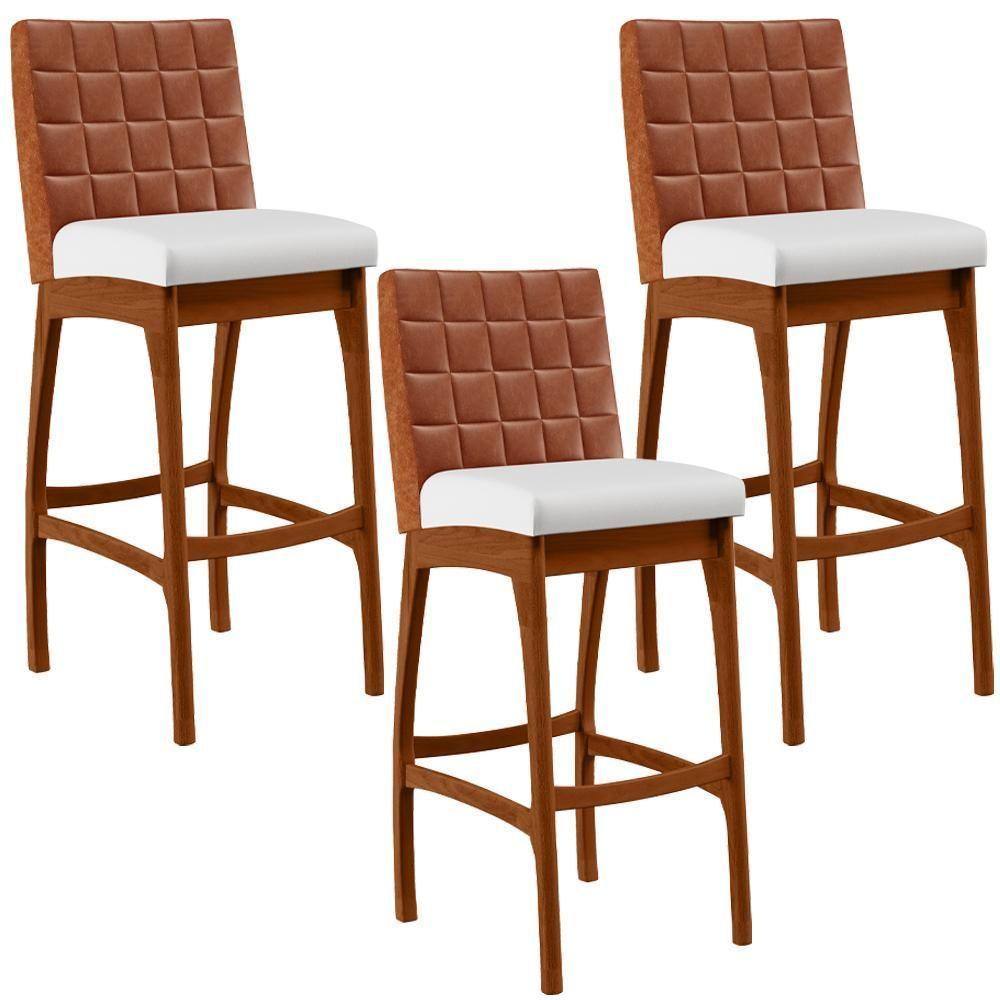 Kit 03 Banquetas Altas Mila Camel Corano Branco - 1