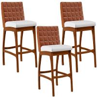 Kit 03 Banquetas Altas Mila Camel Corano Branco - 1