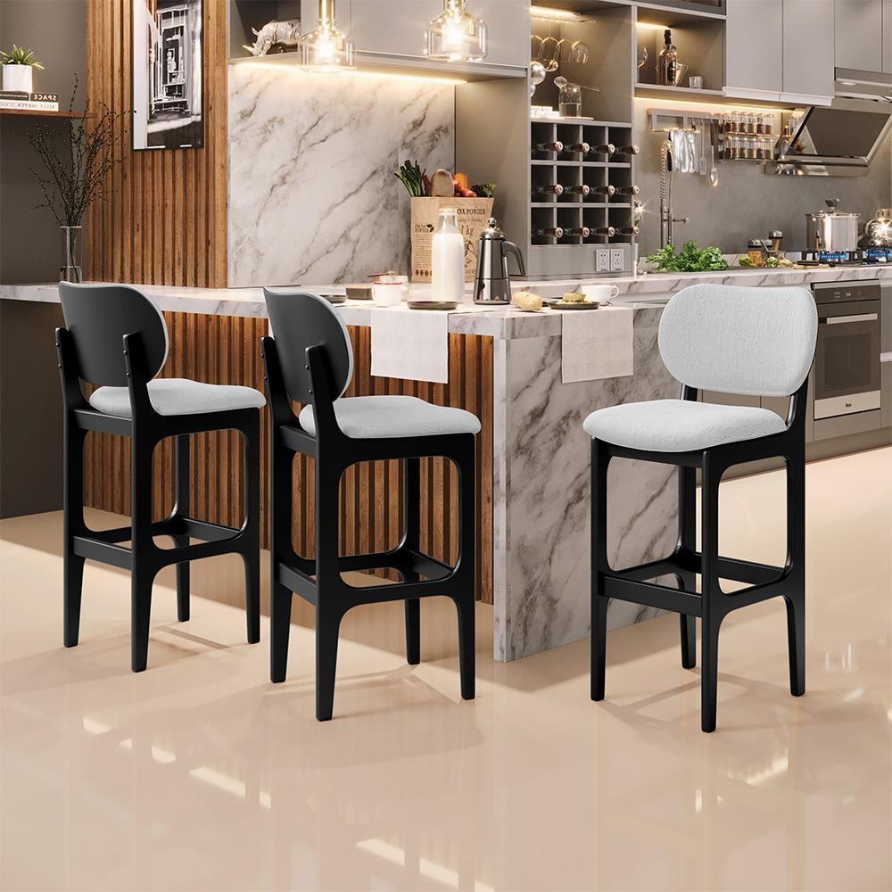 Banqueta Alta Bar Cozinha Fixa Betta L02 Preto Linho Cinza - 7