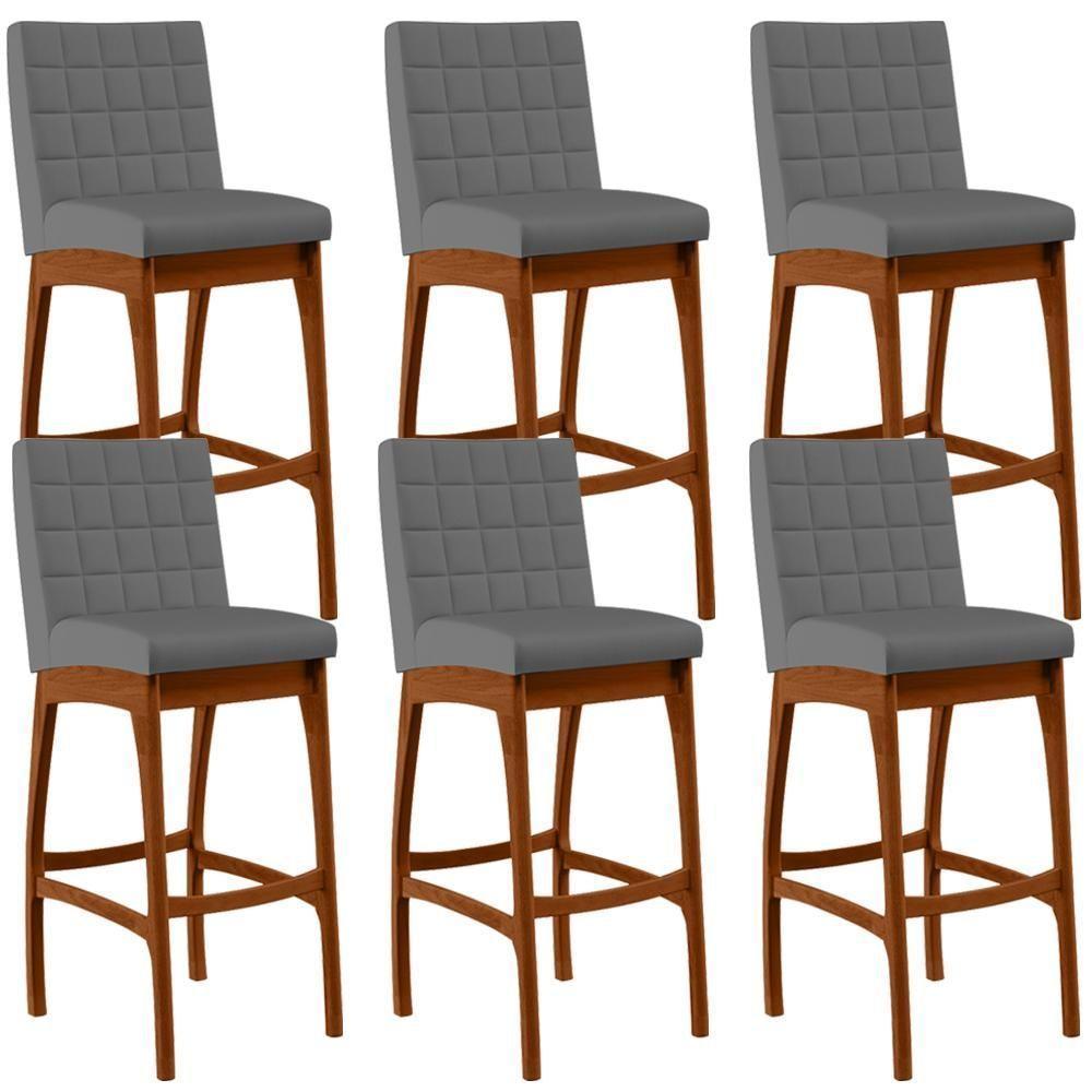 Kit 06 Banquetas Altas Mila Suede Cinza - 1