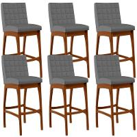 Kit 06 Banquetas Altas Mila Suede Cinza - 1