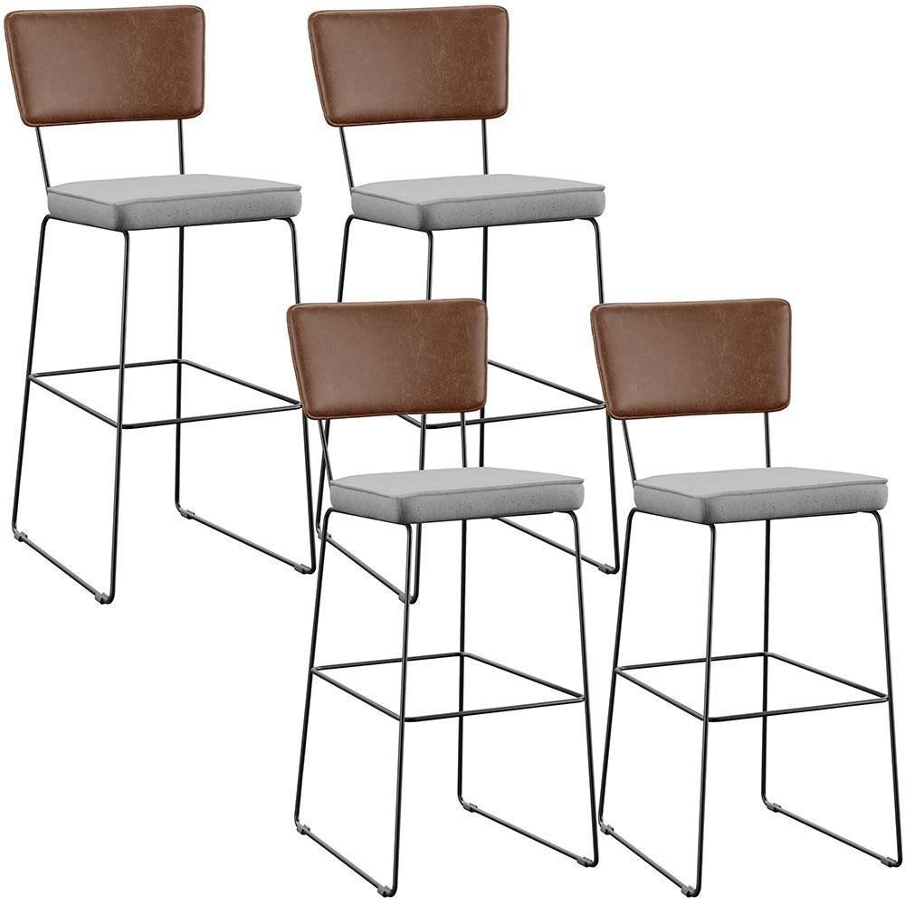 Kit 04 Banqueta Alta Cozinha Allana L02 Marrom Linho Cinza - 1