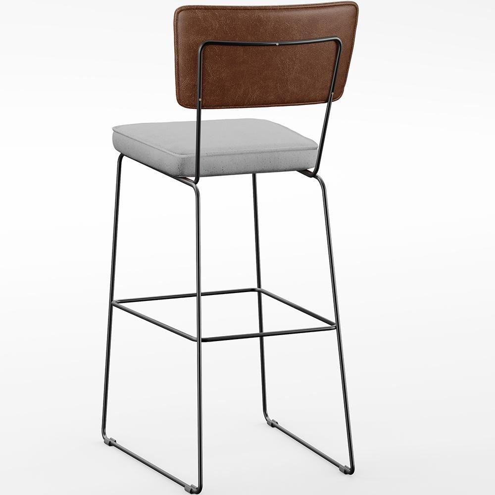 Kit 04 Banqueta Alta Cozinha Allana L02 Marrom Linho Cinza - 2