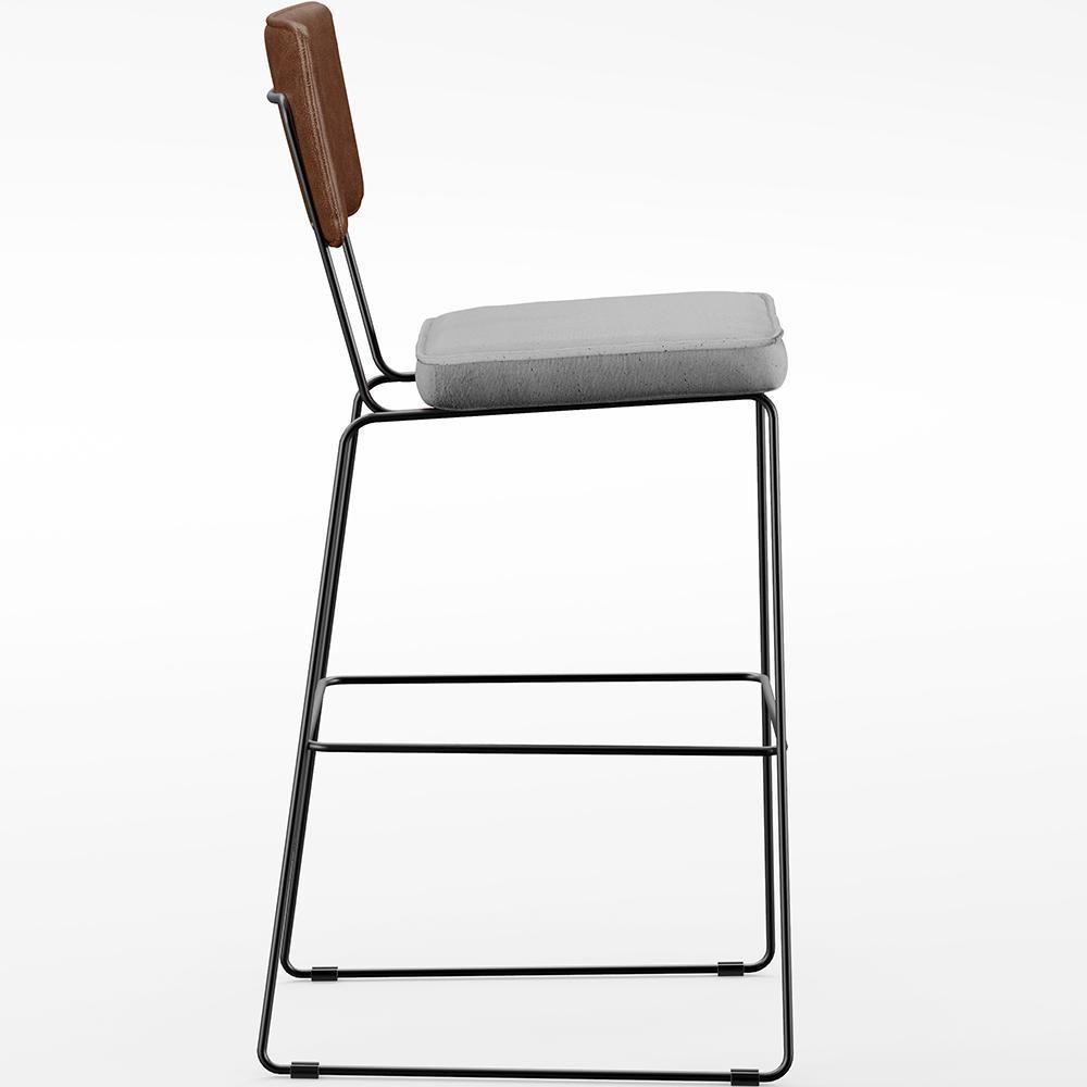 Kit 04 Banqueta Alta Cozinha Allana L02 Marrom Linho Cinza - 4