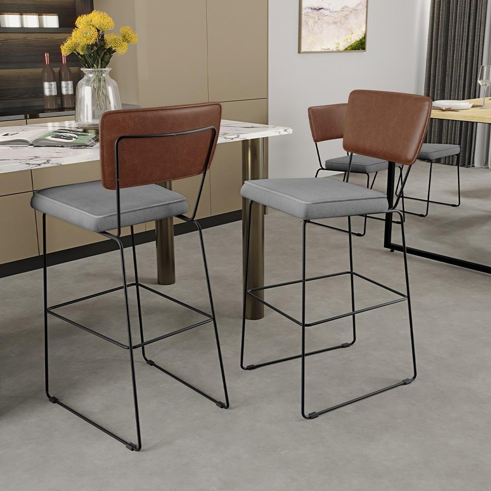 Kit 04 Banqueta Alta Cozinha Allana L02 Marrom Linho Cinza - 9