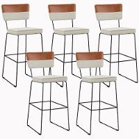 Kit 05 Banquetas Altas Faixa Camel Linho Champagne - 1