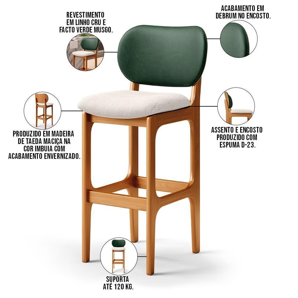 Kit 3 Banquetas Alta Betta Imbuia Facto Verde Linho Cru - 6