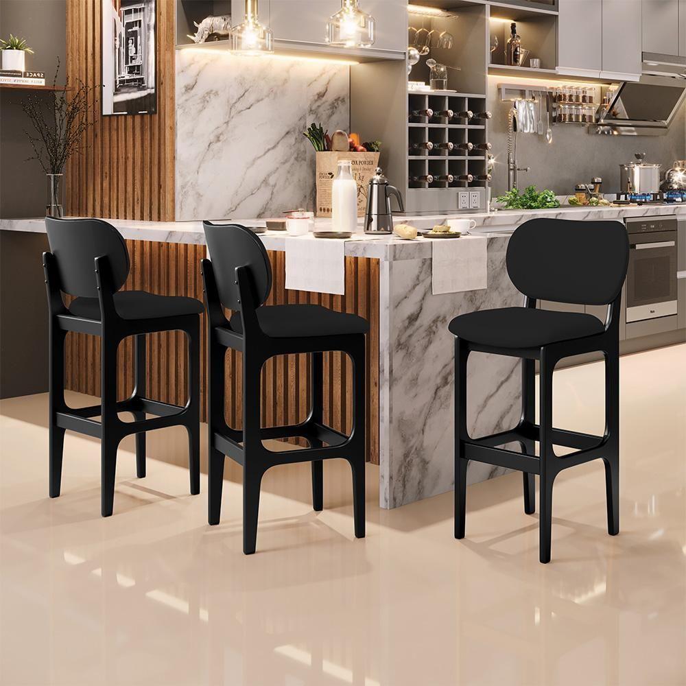Banqueta Alta Para Cozinha Madeira Fixa Betta L02 Preto Facto Preto - Lyam Decor - 6