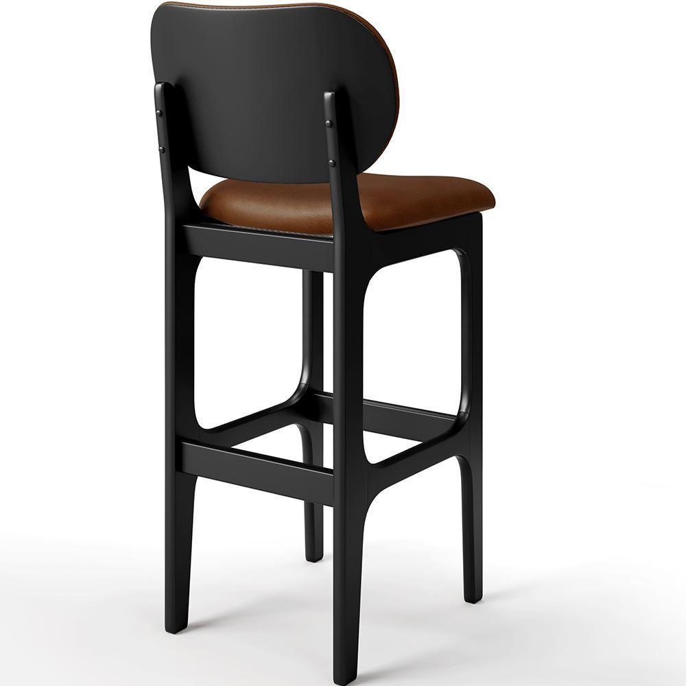 Banqueta Alta Para Cozinha Madeira Fixa Betta L02 Preto Couríssimo Marrom - Lyam Decor - 2
