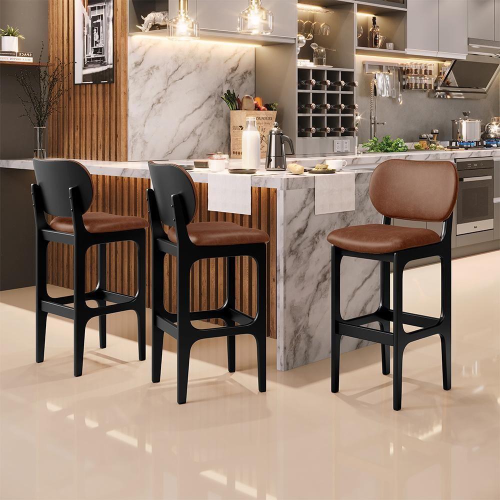 Banqueta Alta Para Cozinha Madeira Fixa Betta L02 Preto Couríssimo Marrom - Lyam Decor - 7