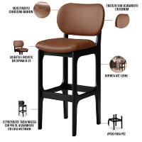 Banqueta Alta Para Cozinha Madeira Fixa Betta L02 Preto Couríssimo Marrom - Lyam Decor - 6