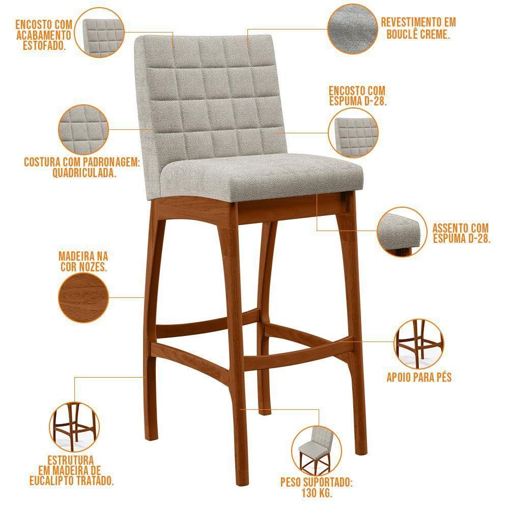 Kit 02 Banquetas Altas Cozinha B04 Bouclê Creme - 7