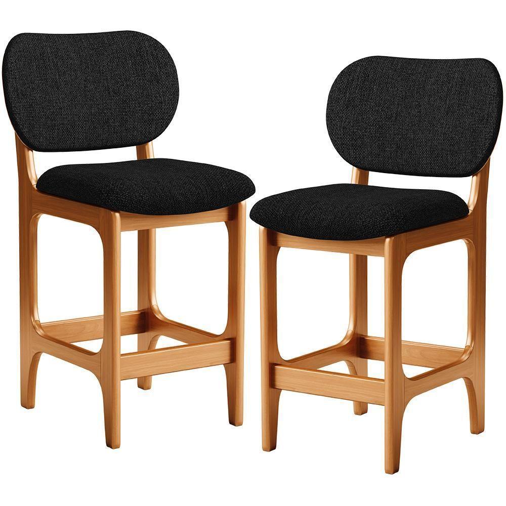 Kit 02 Banquetas Baixa Bar Cozinha E Sala De Jantar Fixa Betta L02 Imbuia Linho Chumbo - 1