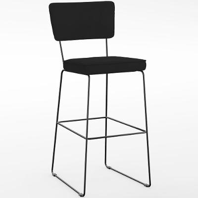 Banqueta Alta Allana L02 Tecido Assento Fixo Base em Aço com Encosto Preto Cozinha