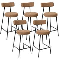 Kit 05 Banquetas Baixa Para Cozinha Sala De Jantar Bar Bancada Milão L02 Bouclê Mostarda - 1