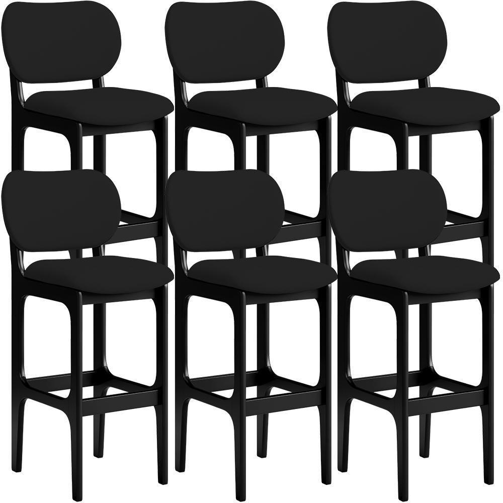 Kit 06 Banquetas Alta Para Cozinha Madeira Fixa Betta L02 Preto Facto Preto - 1