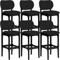 Kit 06 Banquetas Alta Para Cozinha Madeira Fixa Betta L02 Preto Facto Preto - 1