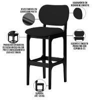 Kit 06 Banquetas Alta Para Cozinha Madeira Fixa Betta L02 Preto Facto Preto - 6