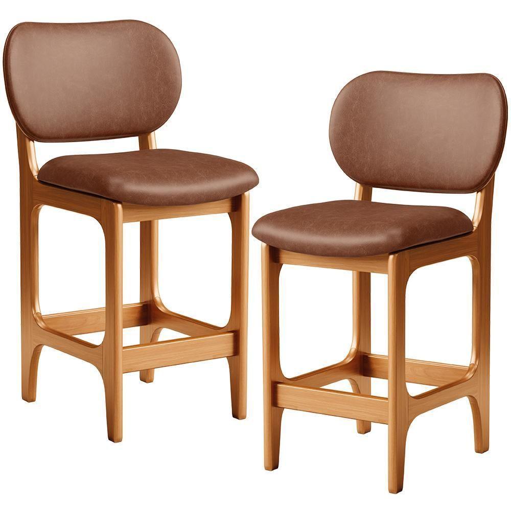 Kit 02 Banquetas Baixa Bar Cozinha E Sala De Jantar Fixa Betta L02 Imbuia Couríssimo Marrom - 1