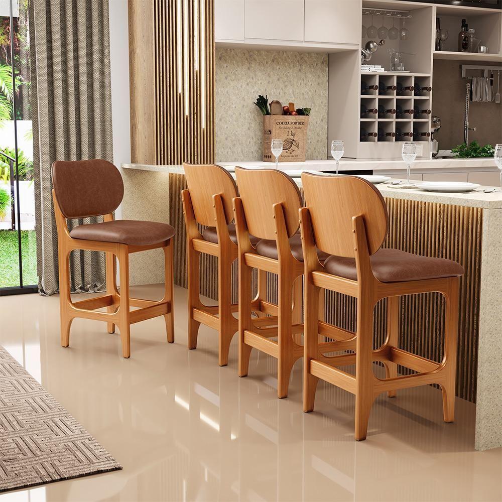 Kit 02 Banquetas Baixa Bar Cozinha E Sala De Jantar Fixa Betta L02 Imbuia Couríssimo Marrom - 8