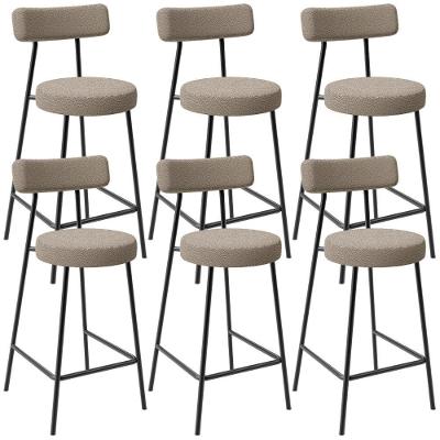 Kit 06 Banquetas Baixa Milão L02 Assento Poliéster Estrutura Aço Encosto Fixo Altura 60 cm Bege